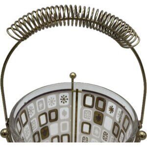 Vtg MCM Glass Ice Bucket Gold Atomic Asterisk Wire Handle Caddy Holder RARE Core